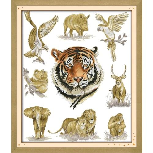 Joy Sunday The King of Animals Needlework Sets Christmas Cross Stitch Needlework Embroidery DIY Stamped Counted Cross Stitch Set