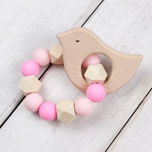 New Baby Teether Bracelet Ring Cute Beech Wooden Animal Pendant Baby Boy Girl Teething Rattle Gift Wholesale