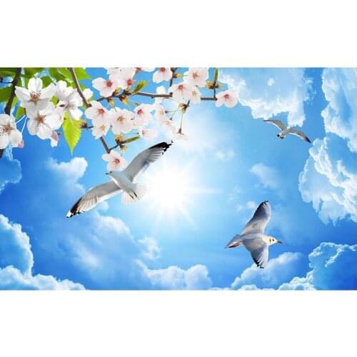 Peach Butterfly sky clouds pigeons ceiling leaves ceiling frescoes Ceiling murals wallpaper Home Decoration