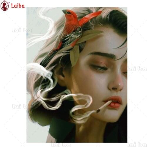 Full square round drill set Modern art smoking woman flying bird diy diamond painting 5d diamond mazayka embroidery room decor
