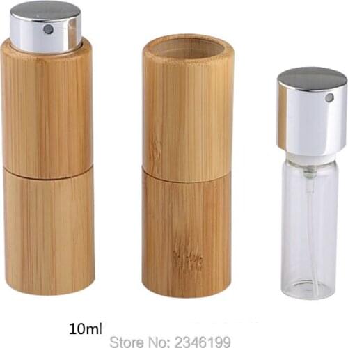 10ML 10pcs/lot Screw Design Empty Bamboo Perfume Bottle, DIY Top Grade Glass Scent Spray Bottle, Creative Portable Perfume Tube