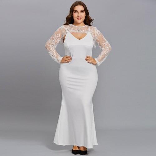 Sexy Evening White Dress Womens Lace Party Long Dresses Bag Buttock Pencil Skirt Suspender Plus Size 2021 De Verano