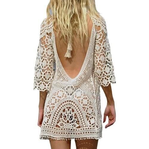 Sexy Women’s Bathing Suit Cover Up Crochet Lace Bikini Bathing Suit Swimsuit Smock Knitting Swimwear Mesh Beach Dress Tunic Robe