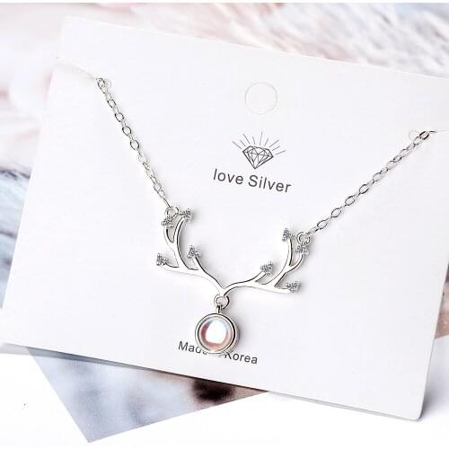 925 Sterling Silver Antlers Deer Pendant Necklace With Shiny Zircon For Women Nice Christmas Gifts Dropshipping S-N351