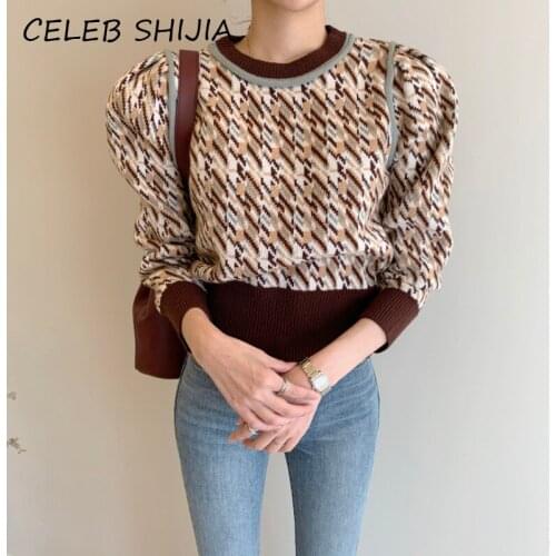 SHIJIA O-Neck Chic Womans Sweaters Runway Autumn Winter Vintage Full-Sleeve Korean Knitted Jumper and Pullover Female 2021 Fall