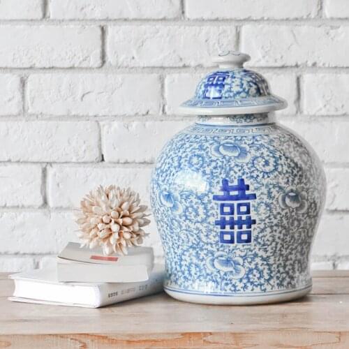 Blue And White Lotus pattern ceramic Temple jar Antique Ceramic Storage pot With lid Home Decoration porcelain Ginger jar
