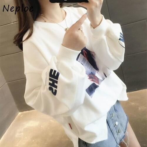 Neploe Letter Print Sweatshirts Women 2021 Autumn New Korean Long Sleeve O Neck Hoody Loose Casual Students Coats Top 1E751