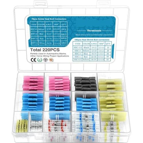 220PCS Heat Shrink Connector, Qibaok Solder Seal Wire Connectors and Heat Shrink Butt Crimp Connectors Electrical Wire Terminals