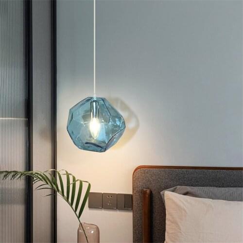 Nordic Stained Glass Ice Cube Pendant Lamps Modern Living Room Dining Bar Corridor Aisle Bedroom Bedside Retro Pendant Lights