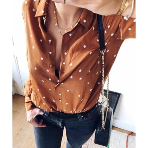 High-end Silk 100% Dot Printed Blouse Shirt - 2019 New Spring Summer Printing Shirt Top