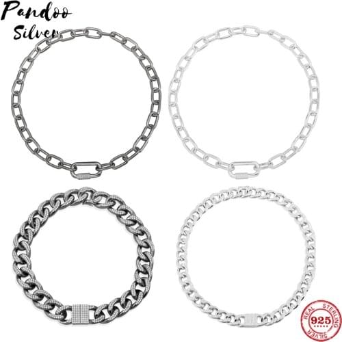 S925 Sterling Silver Jewelry 1:1 Copy,Chain Necklace,Camouflage Adjustable Necklace,Dark Grey Silver High Quality Jewelry