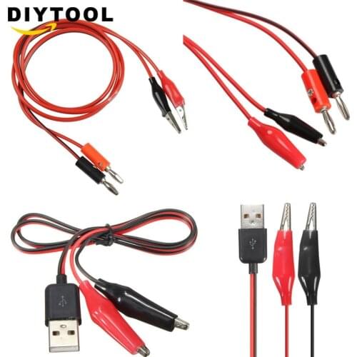 Alligator Cilp to AV Banana/USB Plug Test Cable Lead Connector Dual Tester Probe Crocodile Clip for Multimeter Measure Tool DIY
