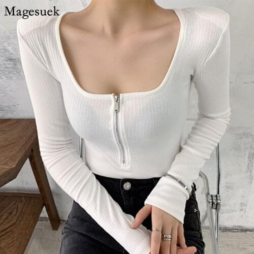 Knitted Long Sleeve Casual Blouse Femme Square Collar White Shirt Tops New Spring Autumn Solid Women Shirts Blouses Blusas 12943