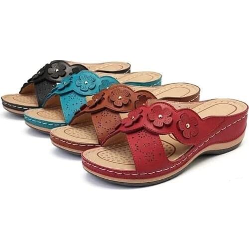 2021 Summer Flat Sandal For Women 5 Colors Sandales Multicolor Handmade Retro Flowers Flip-flops Women Slippers Sandalias Mujer