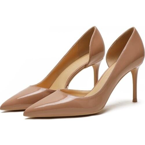 Hot Sale Brand Design Women Two Piece Pointed Toe Pumps Ladies 8 CM Thin High Heels Female Fashion Sheepskin Leather Shoes F0069