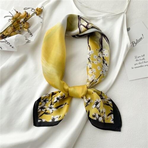 2021 Silk Scarf Satin for Women Luxury 70*70cm Print Neckerchief Female Headscarves Hijab Handana Shawl Hair Accessories Foulard