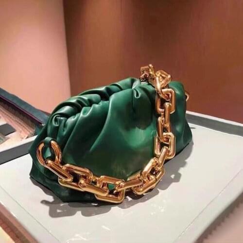 Female High Quality Purse Fashion Soft Pu Leather Pleated Shoulder Bag Women 2021 Luxury Designer Thick Metal Chain Clip Handbag