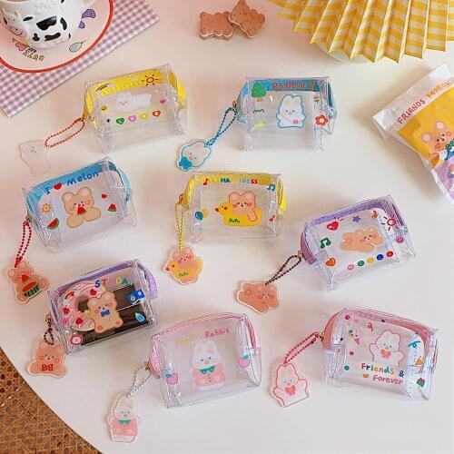 Transparent Coin Purses Lovely Keychain Jelly Wallet Clear Bags Womens Mini Pouch Kids Cartoon Design PVC Zipper Short Wallets