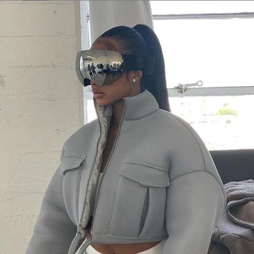 2021 Chic Women Autumn Winter Casual Solid Grey Jacket Turtleneck Zipper Blazer Long Sleeve Streetwear Short Coat Female