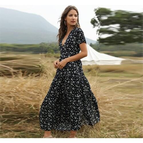 Womens Long Dress Summer Deep V-neck Boho Belted Maxi Dress Casual Sexy Party Dress Ladies Bohemian Beach Holiday Sundress 2021