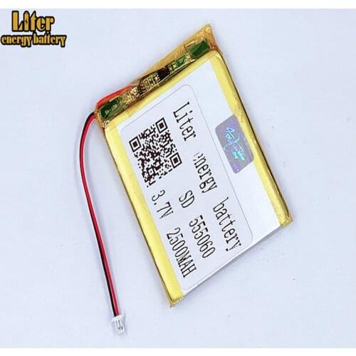 1.0MM 2pin connector 555060 2500mah 3.7V Li-polymer battery LiPo MP3 MP4 MP5 small toys e-books GPS PDA power bank
