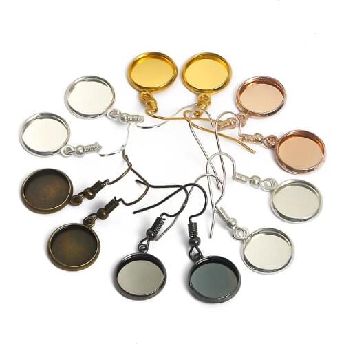 10pcs Tray Bezel Cabochon Earring Hook Blank Setting Round Pendant Ear Base Findings 10-25mm For DIY Glass Cameo Jewelry Making