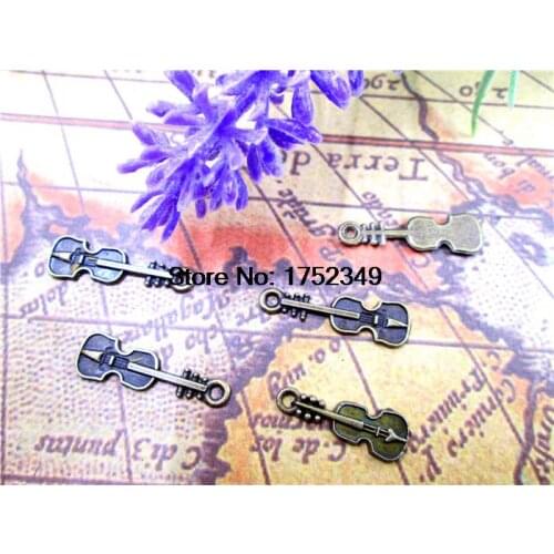 200pcs--Guitar Charms, Antique Tibetan bronze Tone mini Guitars Charm Pendants 24x7mm