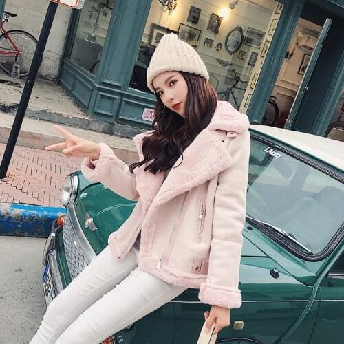 2021 Fashion Autumn Winter Warm Thicke Clothing New Suede Fur Motorcycle Clothing Jacket Lamb Hair Short Coat Female Woolen Coat