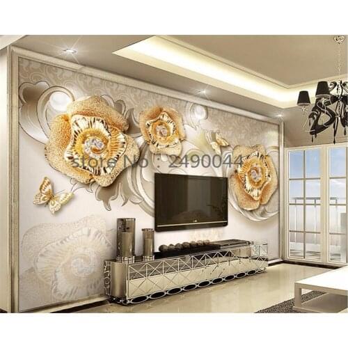 Beibehang Personality 3d exquisite European style 3D wallpaper gold rose butterfly decoration bedroom wallpaper wall 3d