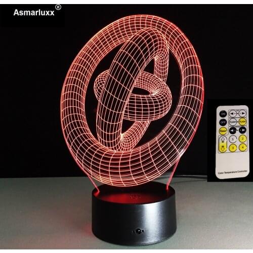 3D Optical Illusion LED Table Night Light Remote Touch Control USB Cable Battery Operated Desk Lamp Decorations Circle Rings