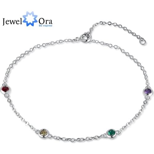 JewelOra Customized 2-4 Birthstones Bracelet for Women Personalized Chain Bracelets Custom New Year Gift for Girlfriend