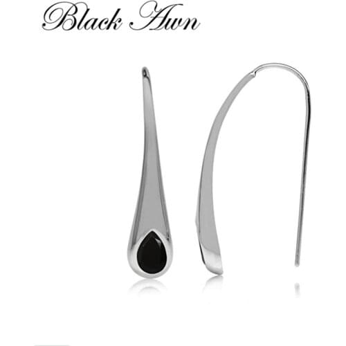 Black Awn New 925 Sterling Silver Jewelry Engagement Drop Earrings For Women Black Spinel Female Earring Gift I178