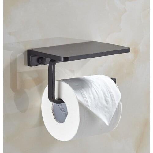 Black Thick Aluminum Alloy Bathroom Toilet Paper Holder Rolling Tissue Storage Rack Hardware Accessories