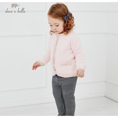 DB15668 dave bella winter infant baby girls fashion solid pockets cardigan kids toddler coat children cute knitted sweater