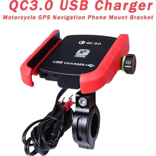 Motorcycle Phone GPS Holder Mount Bracket Aluminum with QC3.0 USB Charger for 3.5-6.5inch
