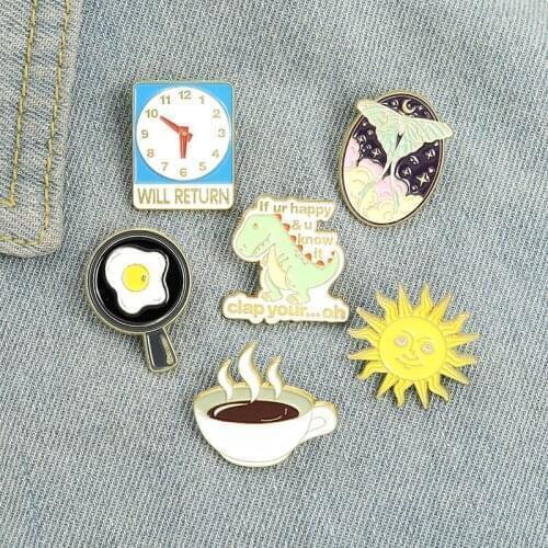 Coffee Sun Dinosaur Enamel Pins Anime Dulk Cute Animal Brooches for Kids Friends Cartoon Metal Badge Jewelry Gift 2021 Wholesale