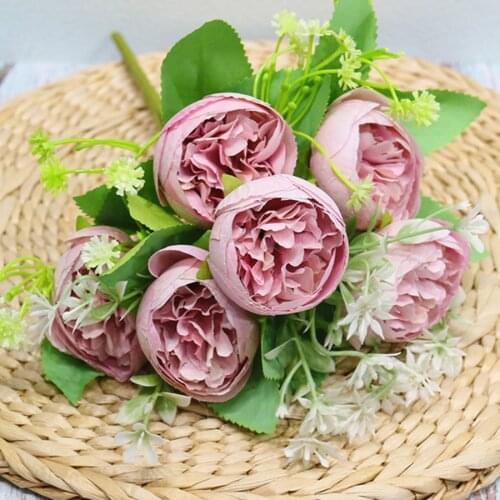 Purple artificial flowers peony silk bouquet for wedding decor high quality 6 head fake flowers peonies home decoration 8 colors