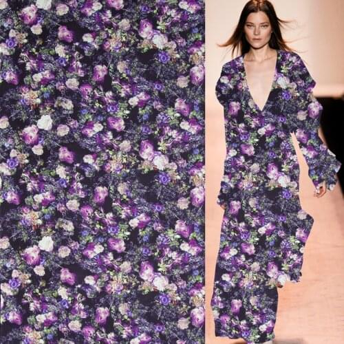 Purple floral print 100% silk georgette gauze silk fabric 136cm width,SCG557