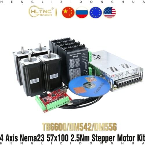 4 Axis kit cnc Nema 23 2.5N 100mm stepper motor TB6600 DM542 dm556 driver + USB mach3 Controller card cable+ 350W power supply