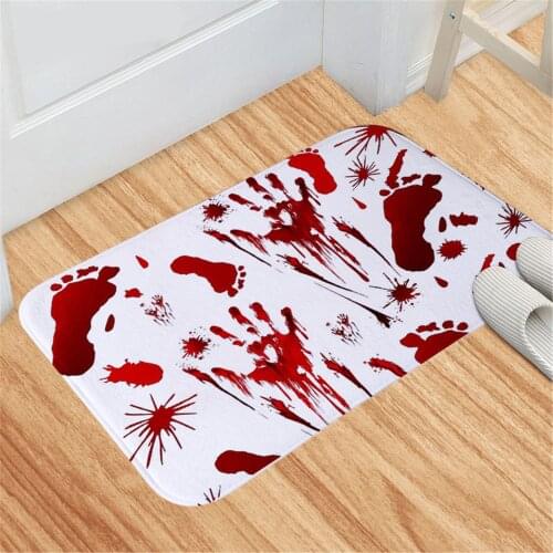 Halloween Horror Bloody Footprint Bath Mat Doormat Floor Mat for Living Rooms Scary Horror Style Halloween Decoration Blood Mat