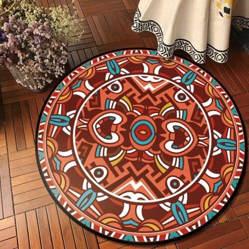 National Style Round Sun Totem Carpet Rugs Room Decor Play Area Rug Bedside Doormat Floor Chair Mat Large Carpets Living Room
