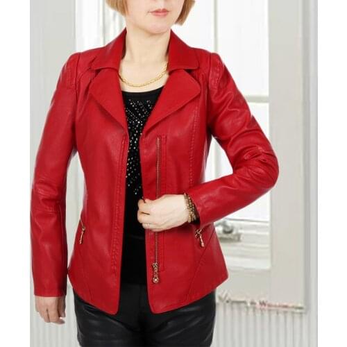 New XL-6XL Leather Jacket Women Washed Pu Spring And Autumn Middle-Aged Mother Young Ladies Suit Collar Coat Slim Thin 2021 Y452