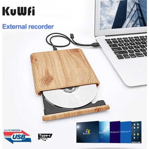 KuWFi External DVD Drive USB 3.0 &Type-C DVD RW CD Writer Drive Burner Reader Player Optical Drives For Laptop PC