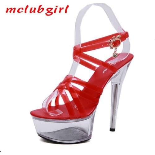 Mclubgirl Summer New Super High Heels 15CM Stiletto Platform Sandals Womens Transparent Crystal Shoes Wedding Shoes LFD