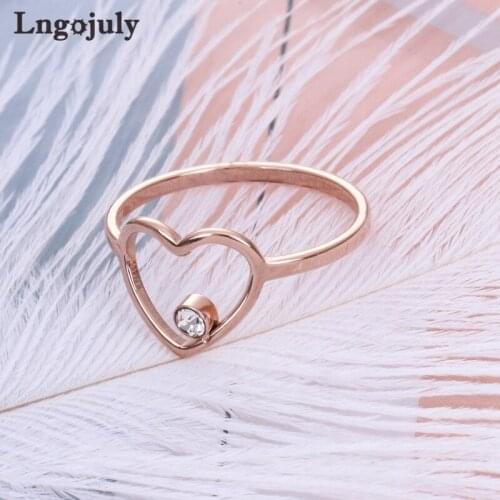 Hot Sale Women Titanium Steel Rings Jewelry RoseGold Titanium Heart Rings For Women Girlfriend Lovers Anniversary Party Jewelry