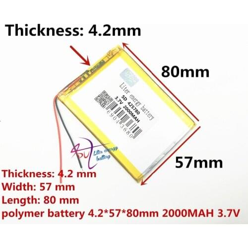 Best battery brand Size 425780 3.7V 2000mah Lithium polymer Battery with Protection Board For MP4 GPS Tablet PCs PDA Free Sh