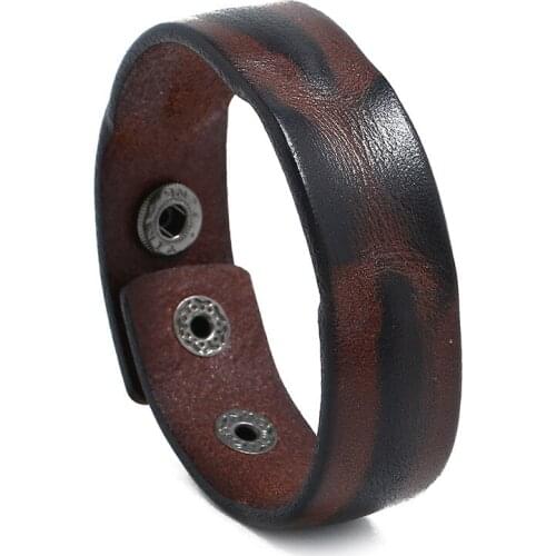 Punk Genuine Leather Bracelet Men Handmade Male Snap Fastener Bracelet Jewelry 2019 Fashion Brown Wholesale