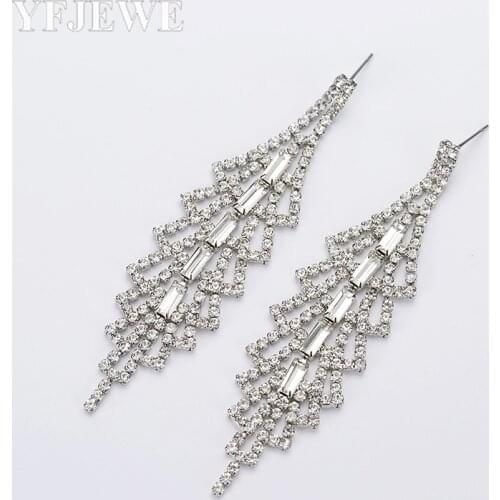 2017 New Fashion Long Earrings Jewelry Bohemia Crystal Earrings Silver plated Dangle Earring For Women brincos pendientes E341