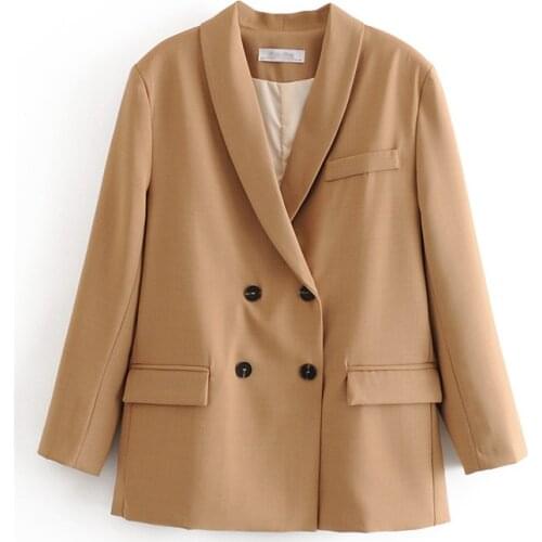 New elegant women khaki blazer suit 2021 office ladies vintage double breasted jacket suits fashion female chic suits girls set