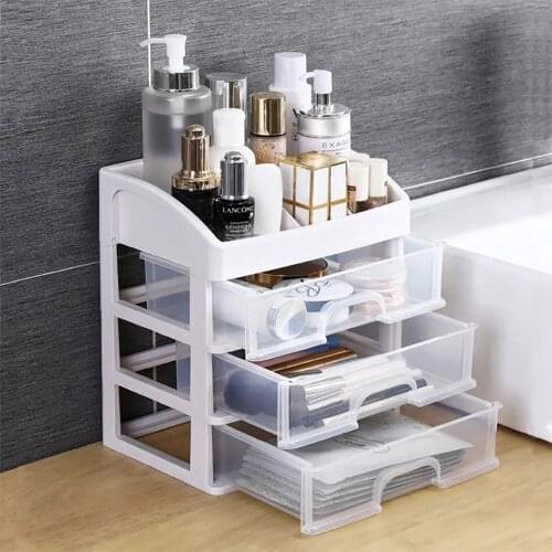 Dorm Cosmetics Storage Box Three Layer Drawer Makeup Jewelry Organizer Desktop Lipstick Nail Oil Container Beauty Cosmetic Case